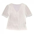thumbnail image 4 of UTTOASFAY Women Casual Solid Tops Short Sleeve V-Neck Lace T-Shirt Blouse White 6(M), 4 of 5