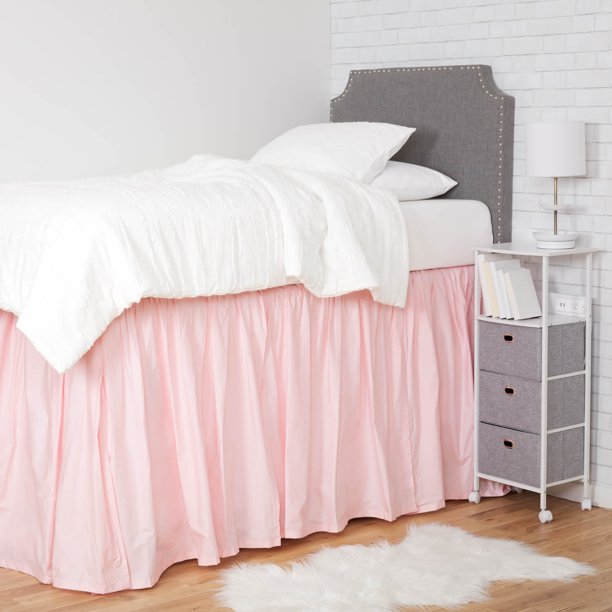 Dormify Ruffled Extra Long Bed Skirt, Blush Pink Bed Skirt for Dorm