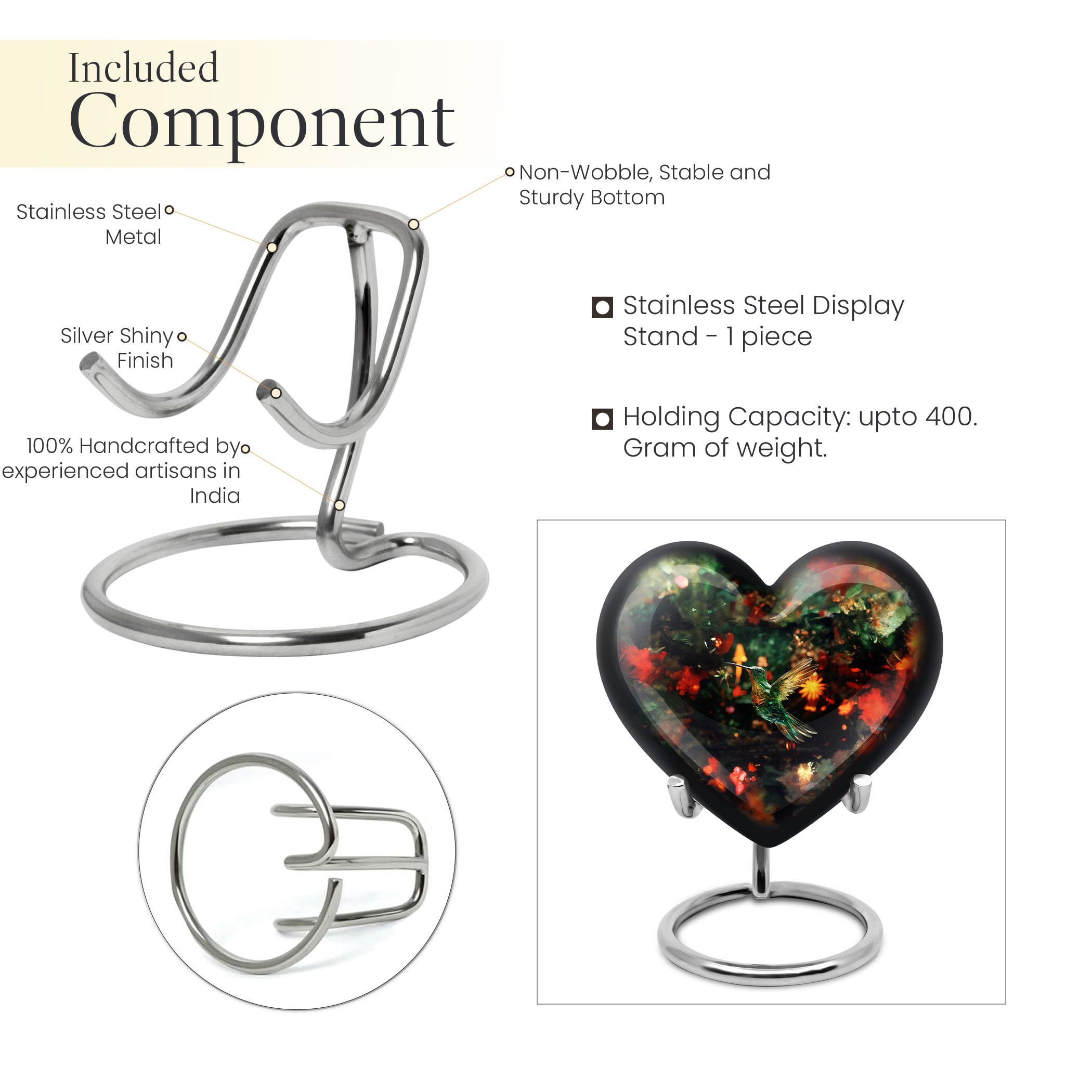Hummingbird Heart Cremation Keepsake, Small Token Urns for Ashes, Urns for Human Ashes Adult, Decorative Memorial Urns 3 Inch, 1 Pc