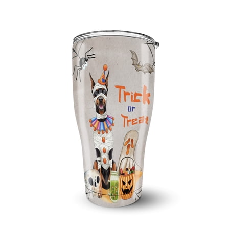 Trick or Treat Doberman Pinscher Funny Mummy Cosplay Pumpkin Candy Basket 30oz Stainless Steel Tumbler Insulated Cup with Lid Doberman Dog Lover Gifts - 12016