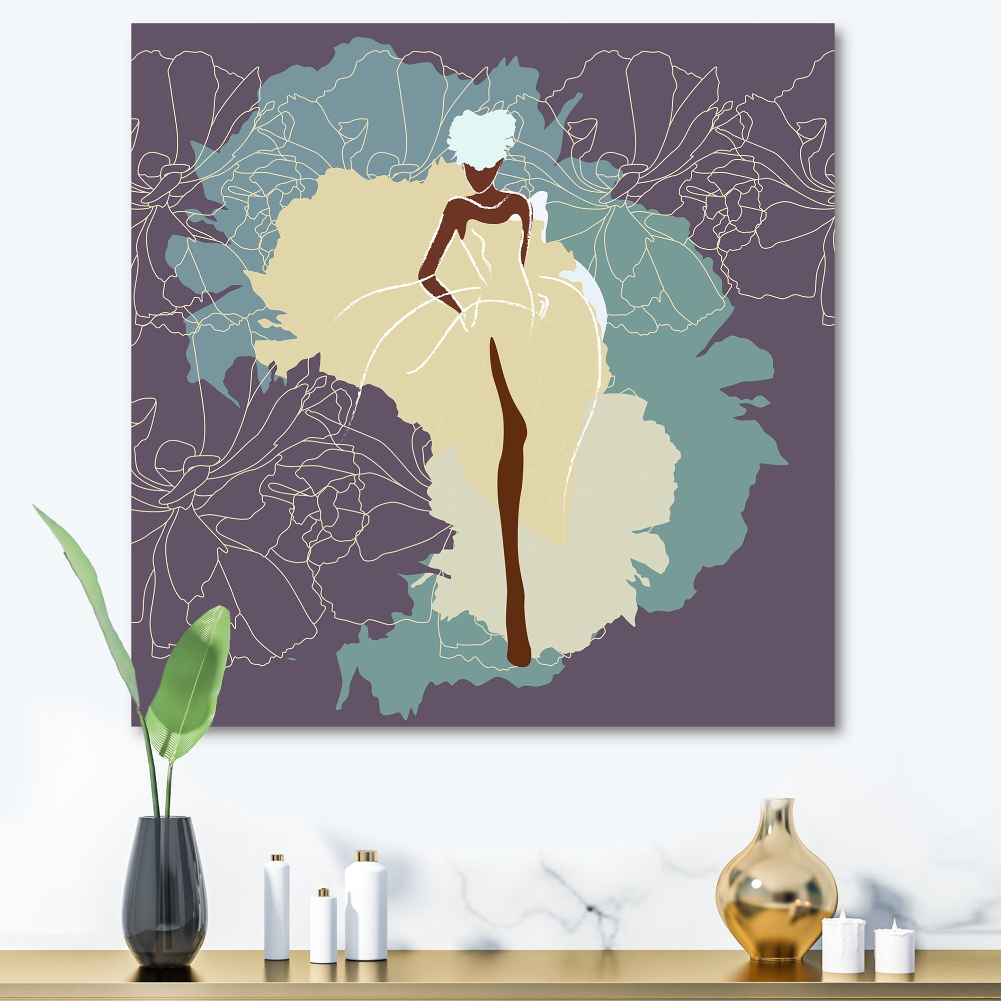 Abstract African American Woman In Gorgeous Wedding Dress 36 in x 36 in Painting Canvas Art Print, by Designart