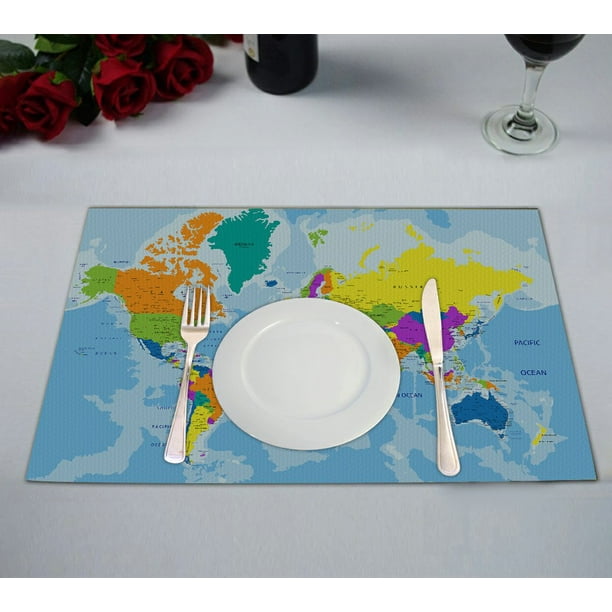 GCKG Educational Placemat, Colorful World Map Placemat 12x18 Inch,Set