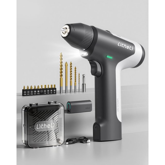 Taladro inalámbrico LiTHELi 4V sin escobillas con mandril de 3/8" y LED