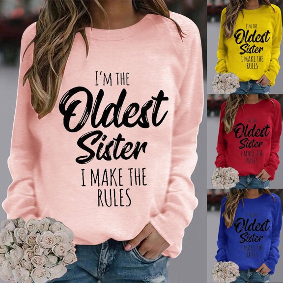 Hilzaten Print Sweatshirt for Women Crew Neck Hoodless Long Sleeve Pullover Womens Loosse Sweatshirt