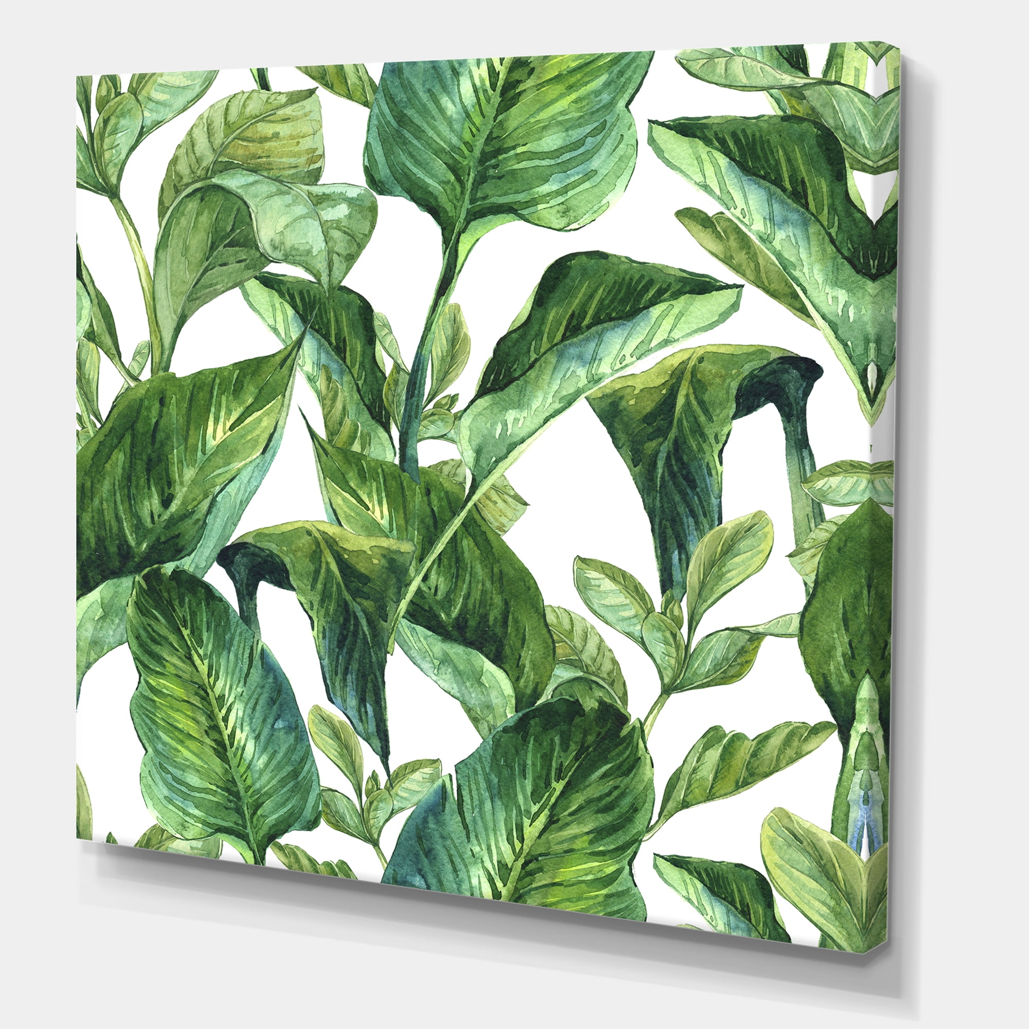 Designart ' Foliage Of Tropical Leaves On White ' Tropical Canvas Wall Art Print