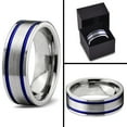 thumbnail image 4 of P. Manoukian Tungsten Wedding Band Ring 8mm for Men Women Blue Grey Flat Cut Brushed Lifetime Guarantee Size 5, 4 of 4