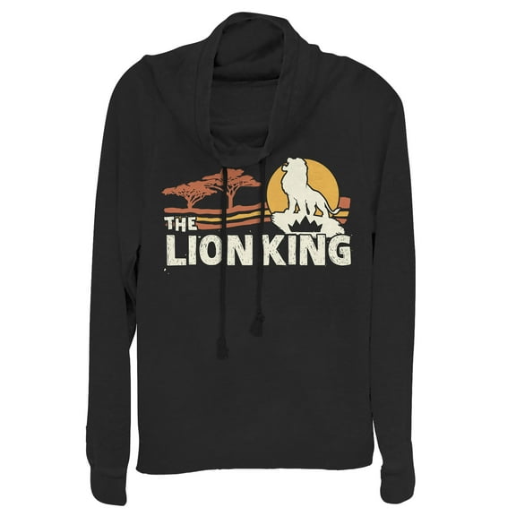 Junior's Lion King Classic Pride Lands  Cowl Neck Sweatshirt Black 2X Large