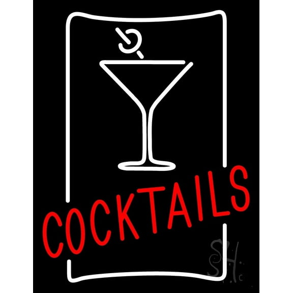 Cocktails LED Neon Sign 19 x 15 - inches, Clear Edge Cut Acrylic Backing, with Dimmer - Bright and Premium built indoor LED Neon Sign for Bar decor.