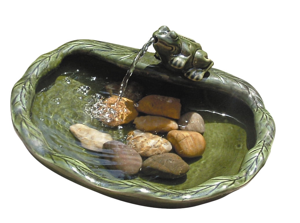 Outdoor Ceramic Solar Frog Fountain Glazed Gre Bowl Holds 1 5 Outdoor Ceramic Solar Frog Fountain Glazed Gre Bowl Holds 1 5 Gallons Of Water