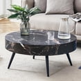 thumbnail image 1 of 31.5" Black Marble-Patterned MDF Round Coffee Table with Black Metal Legs. Adjustable Feet, Coffee Table, Round Table Design, MDF Material, Black Marble Pattern, 1 of 8