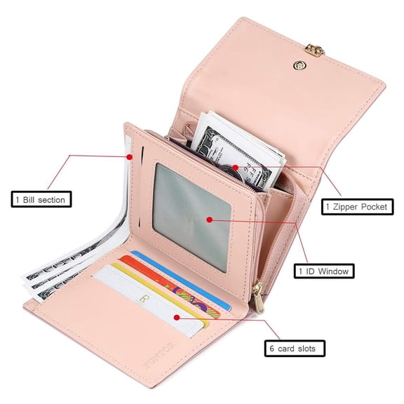 Wallets for Women, Leaf Card Holder Trifold Ladies Wallets Coins Zipper Pocket with ID Window