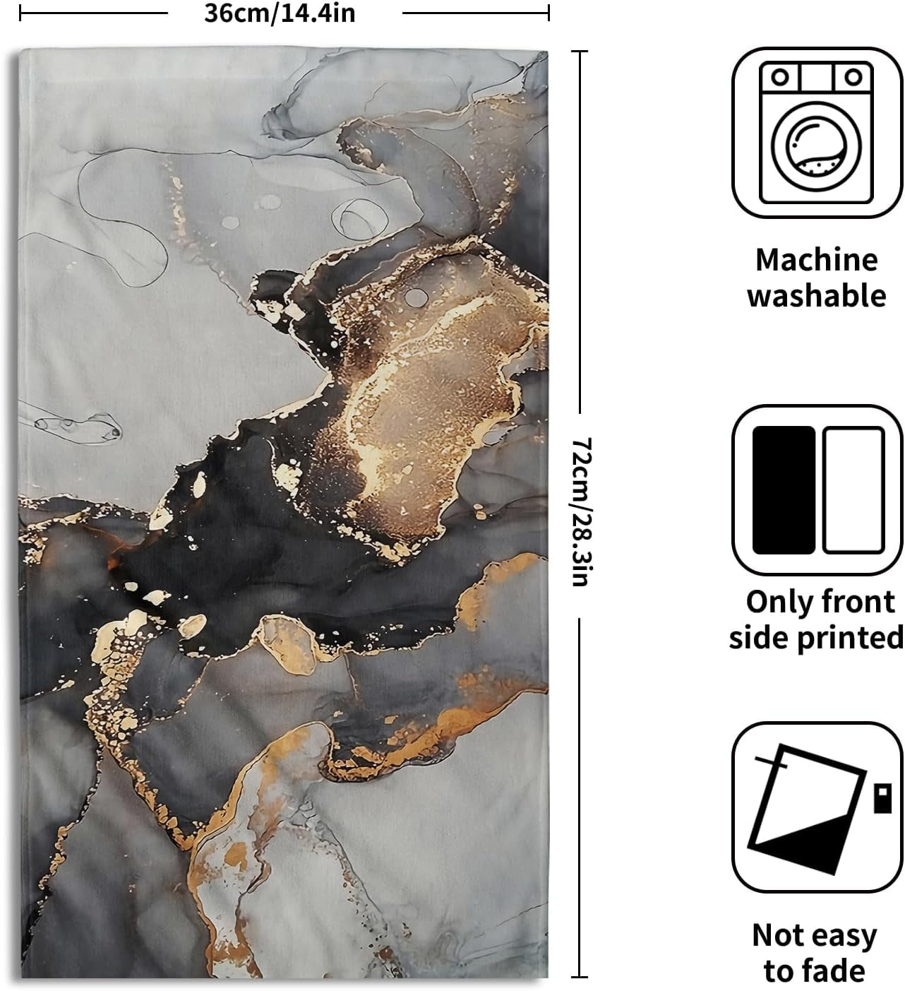 Black Marble Hand Towel Set of 2 Abstract Gold Foil Face Towels Soft Luxury Highly Absorbent Bathroom Towel for Spa Home Gym Sports Decor