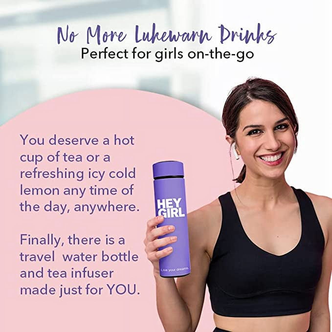Hey Girl Tea Infuser Bottle 450ml - Insulated Stainless Steel Water Bottle (Deep Purple)
