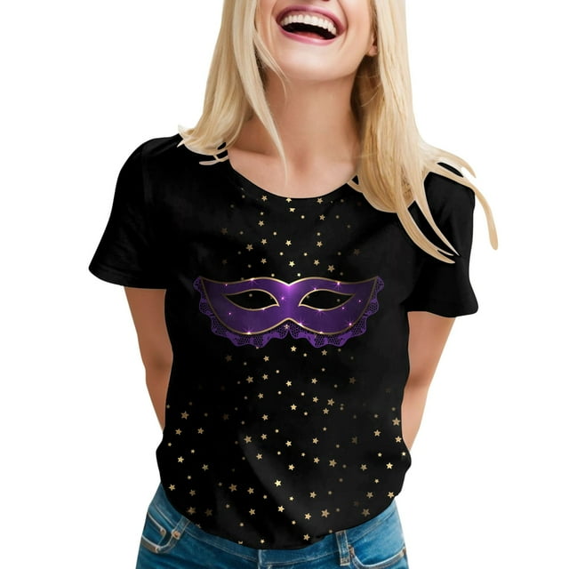 PMUYBHF T-Shirt à Manches Courtes Imprimé pour Femmes Printemps Été Vacances Col Rond 1431 TTG