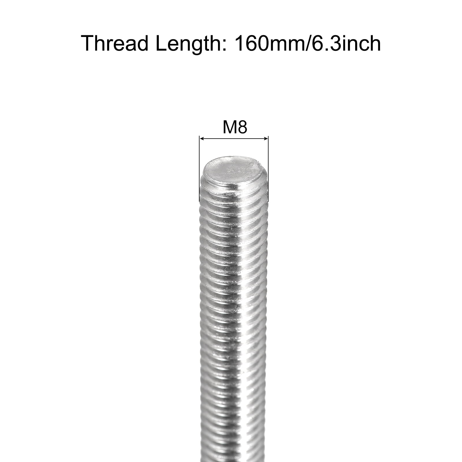 Fully Threaded Rod M8 x 160mm 1.25mm Thread Pitch 304 Stainless Steel Right Hand Threaded Rods Bar Studs 6 Pack