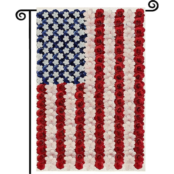 Patriotic Garden Flag Double Sided 12x18 Inch American Flag with Flowers for Yard Lawn Porch Outdoor Decor