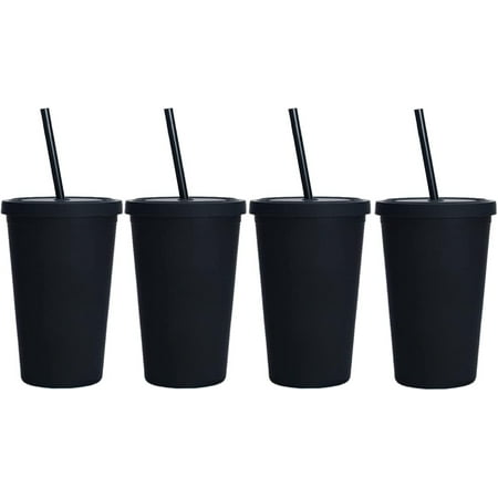 

Black Matte Pastel Colored Tumblers with Lids and Straws.Double Walled Reusable Plastic Acrylic Travel Smoothie Drink Tea Iced Coffee Tumbler Cups.Insulated Tumblers Bulk for Gifts.(16oz)