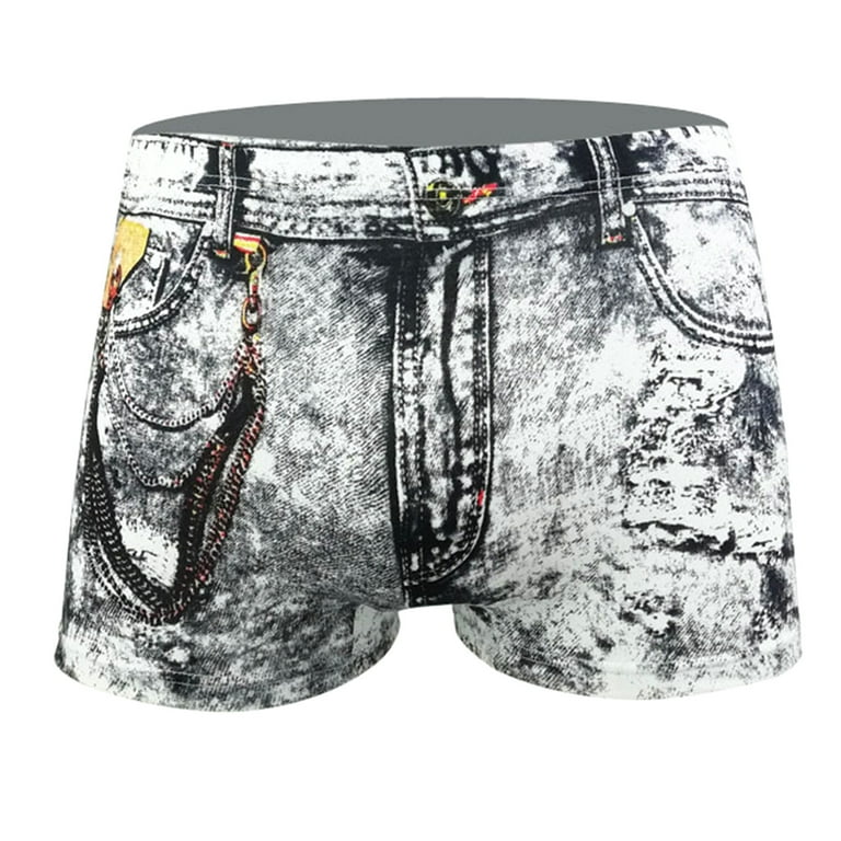 Farfi 3D Cowboy Printed Dollar Pocket Men Underpants Skin-friendly Fake  Jeans Stretchy Boxer Briefs for Inside Wear 