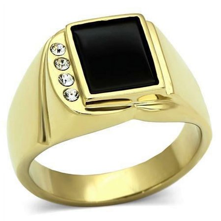 Men's Rings Stainless Steel Rectangle Black Onyx, 1 ct. t.w.