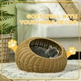 thumbnail image 5 of PawHut Rattan Cat Bed, Wicker Cat House Basket with Washable Cushion for Small Indoor Cats and Dogs, Light Brown, 5 of 9