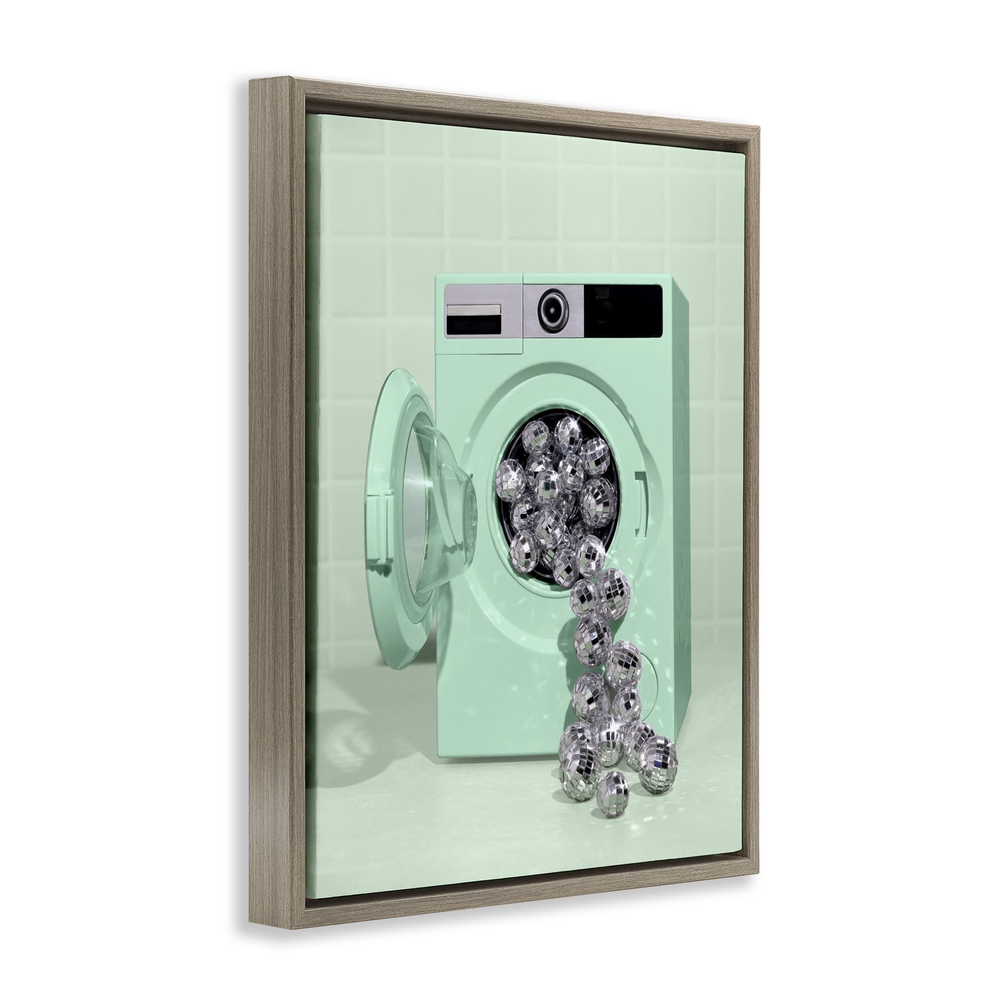 Stupell Industries Disco Laundry Machine over Green Brown Framed Floater Canvas Wall Art, design by LISH Creative