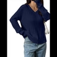 thumbnail image 3 of Suéter de Punto de Larga para Mujer, Jersey Ajustado con Cuello en V, Ropa Informal de Negocios para Otoño Azul Marino L, 3 of 7