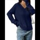 thumbnail image 3 of Suéter de Punto de Larga para Mujer, Jersey Ajustado con Cuello en V, Ropa Informal de Negocios para Otoño Azul Marino L, 3 of 7