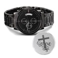 thumbnail image 1 of Believe Christ Engraved Bible Verse Men's Watch Multifunction Stainless Steel W Copper Dial, 1 of 1