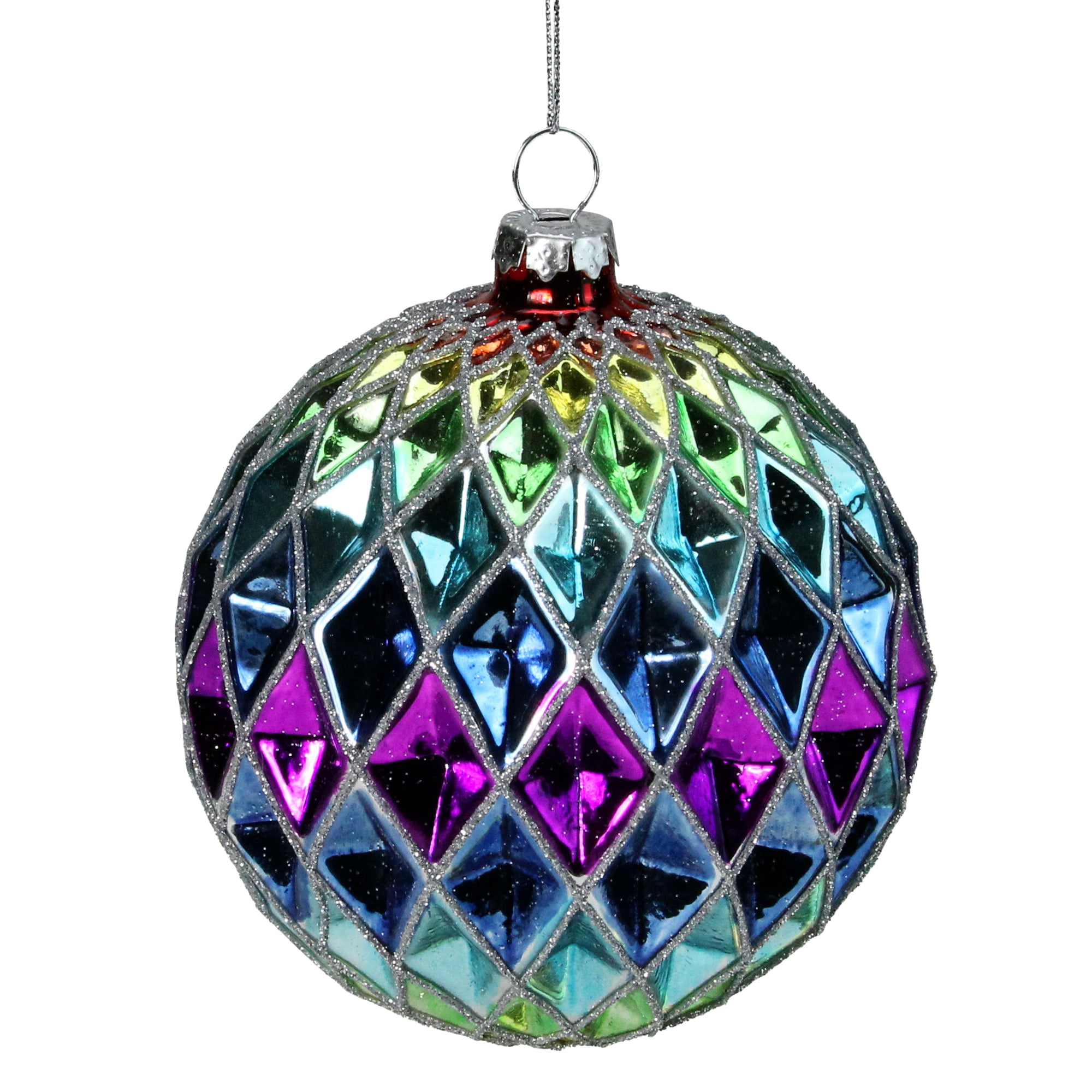 2Finish Vibrantly Colored Harlequin Glass Christmas Ball Ornament 3.75