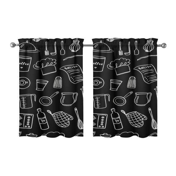 Vintage Kitchen Food Cooking Chef Tier Cafe Curtains for Bathroom Living RV Rod Pocket Window Drapes 36 Inch 2 Panels Set 28"x36" 2 Panels Window Treatment Tiers