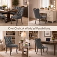 thumbnail image 4 of Dining Chairs Set of 2, Velvet Upholstered Kitchen Chairs with Vintage Copper Nails, Solid Wood Handles & Curved Legs, Mid Century Modern Dining Room Chairs for Home (Dark Gray, Set of 2), 4 of 8