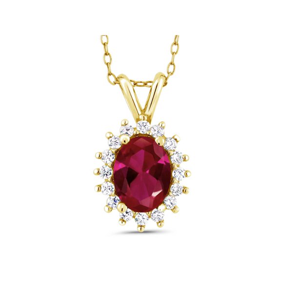 1.39 Ct Oval Red Created Ruby 18K Yellow Gold Plated Silver Pendant