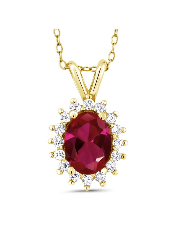 1.39 Ct Oval Red Created Ruby 18K Yellow Gold Plated Silver Pendant