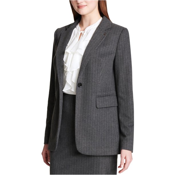 Tommy Hilfiger Mujer Pinstripe One Button Blazer Chaqueta, Gris, 14 Tommy Hilfiger un botón