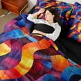 thumbnail image 4 of Castle Fairy Gradient Stripes Twin Bedding Sets,Abstract Lines Bedding Comforter Set, 4 of 8