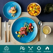 Vancasso 32 Pieces Dinnerware Sets for 8, Ceramic Plates and Bowls Sets, Scratch Resistant Dishes Set, Microwave & Dishwasher Safe, Blue