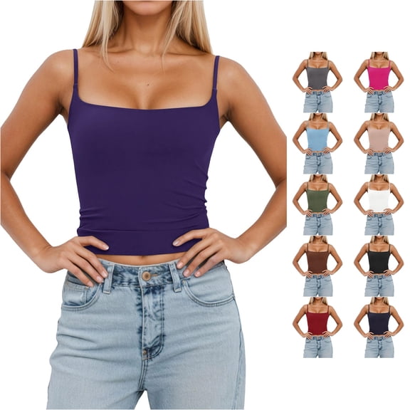 ChoXxx Women's Sexy Slim Fit Sleeveless Tank Top with Removable Padding Adjustable Strap Camisole for Layering Purple XS
