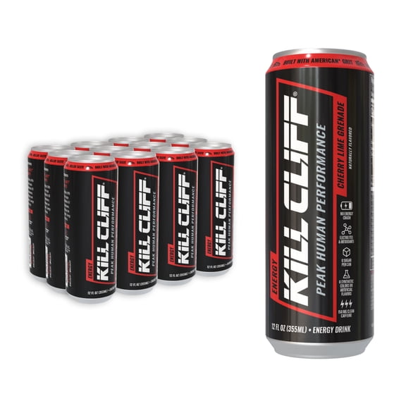 Kill Cliff Energy- Cherry Lime Grenade- Clean Energy Drink- 12 oz, 12 Pack