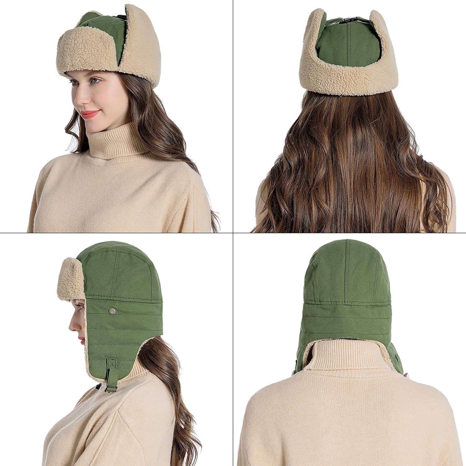 Muryobao Winter Hat Cold Weather Trapper Hat Outdoor Warm Windproof Ski Cap with Ear Flap Trooper Hunting Hats for Men Women Green