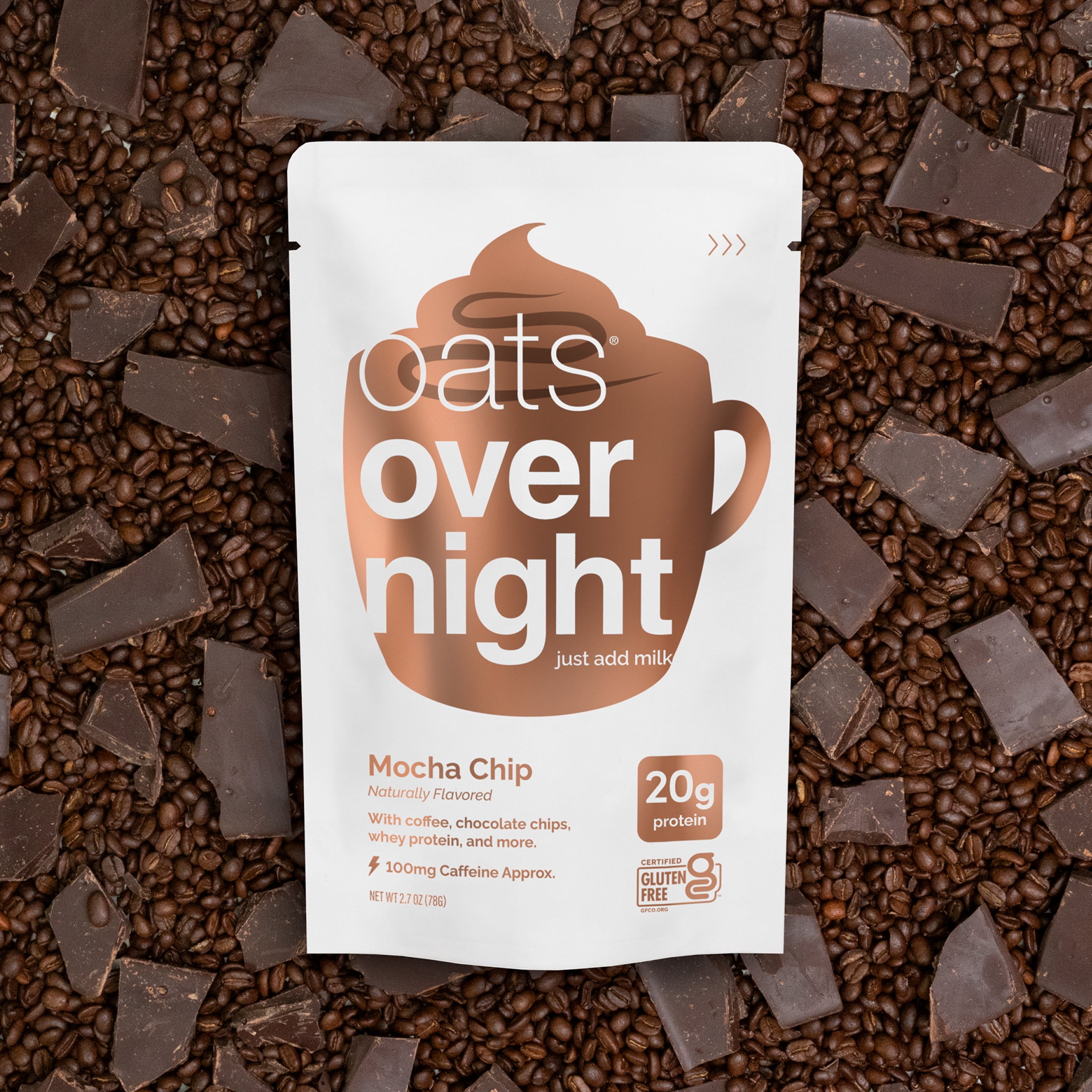 (3 pack) Oats Overnight Mocha Chip High-Protein Overnight Oatmeal Shakes, 2.7oz, 1 Pouch