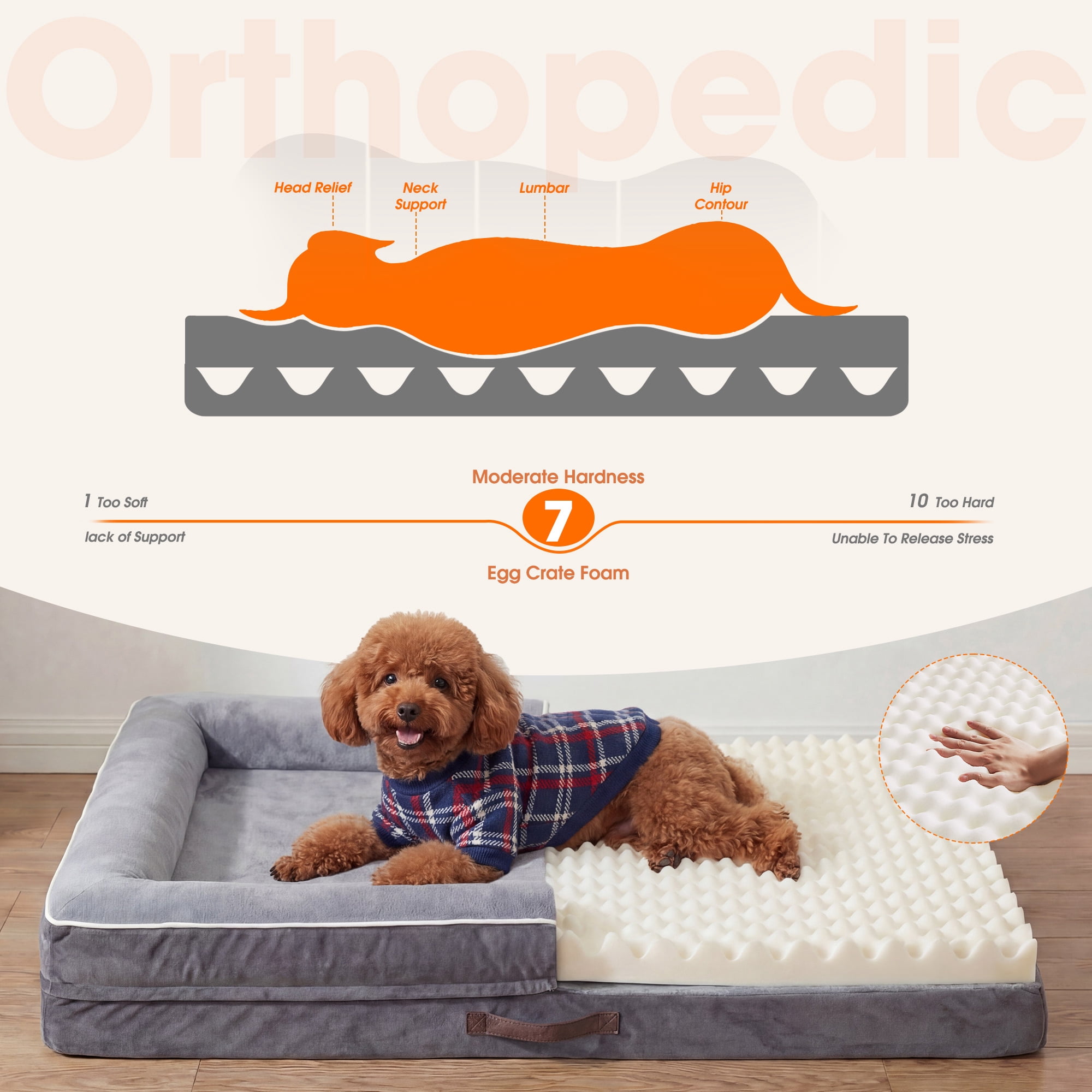 Small Pet Bed Orthopedic for Cat Dog Four-Sided Bolster Cushion with Waterproof Removable Washable Cover Pet Sofa Gray