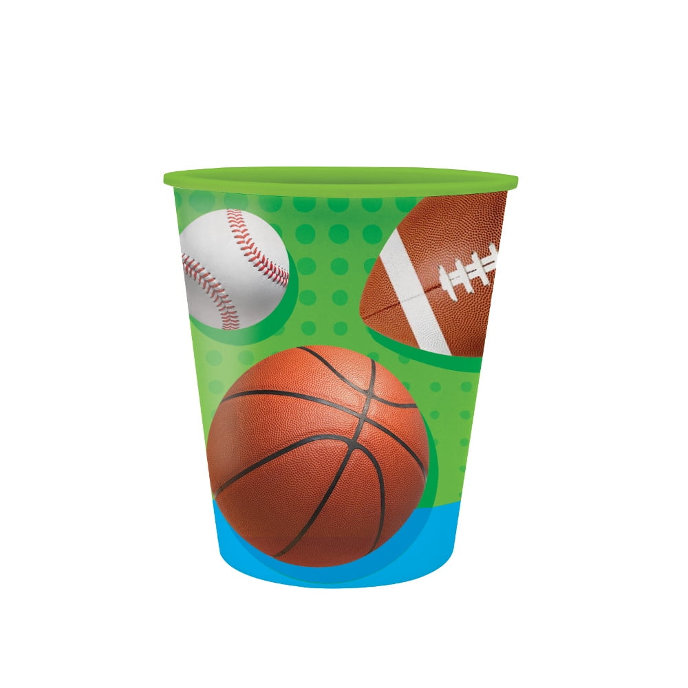 Club Pack of 12 Decorative Sports Themed Plastic Drinking Cups 12oz