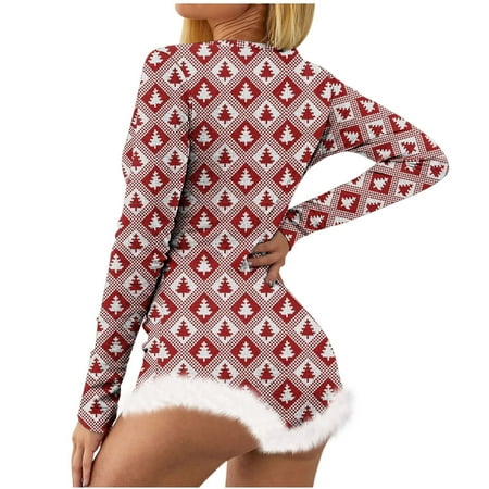 

XIAOFFENN Womens Pajama Sets Women Pajama Sets Women’S Christmas Not Positioned Print V-Neck Feather Detail Long Sleeve Sexy Bodysuit Sexy Lingerie Pajamas Womens Pajama Sets