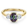 thumbnail image 3 of Gem Stone King 2.08 Ct Oval Green Mystic Topaz 18K Yellow Gold Plated Silver Ring, 3 of 6