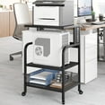 thumbnail image 1 of Printer Stand with Power Outlet, Large Printer Table with Adjustable Storage Shelf, 3 Tier Office Rolling Printer Stand with Wheels for Home Office, Fax Machines, Scanners, Rustic Black, 1 of 9