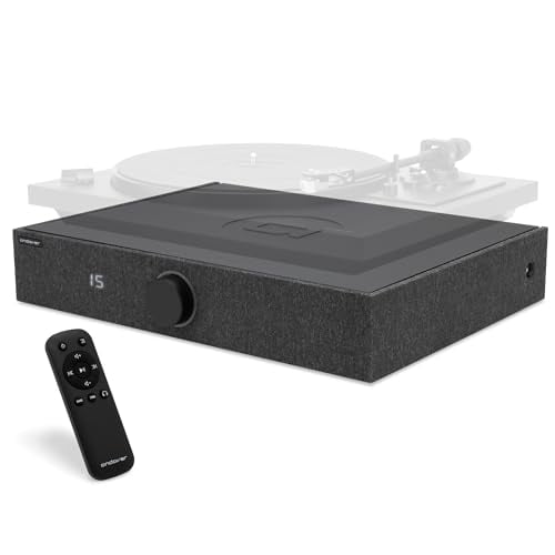 Sistema de altavoces Andover Audio Spinbase 2 diseñado para tocadiscos; Entrada Phono, BT, Entrada analógica y óptica, Antirretroalimentación ISOGroove, con control remoto (Negro)