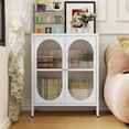 thumbnail image 3 of Small 2 Transparent Door Metal Storage Side Buffet Cabinet for Bed Room,Living Room,Entryway,Hallway,Home,Hotel,Office,Garage,Kitchen,1 Removable Shelf. (Transparent Door, White), 3 of 17