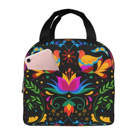 Insulated Lunch Bag for Women Men - Mexican Flower Traditional1 Leakproof Cooler Lunch Box for Women Men  Lunch Tote Bags for Work School Picnic Travel