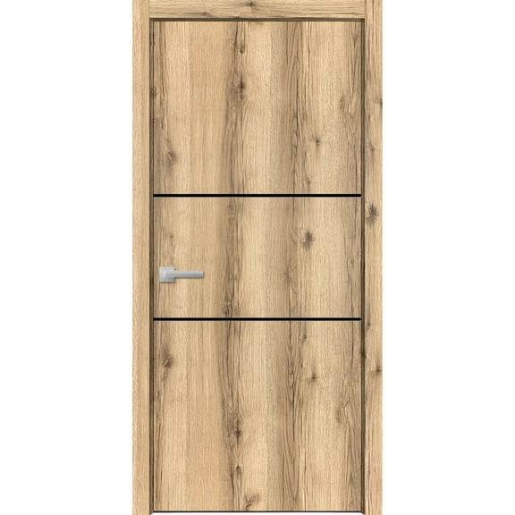 Modern Wood Interior Door with Hardware | Planum 0014 Oak | Single Panel Frame Trims | Bathroom Bedroom Sturdy Doors-18" x 80"