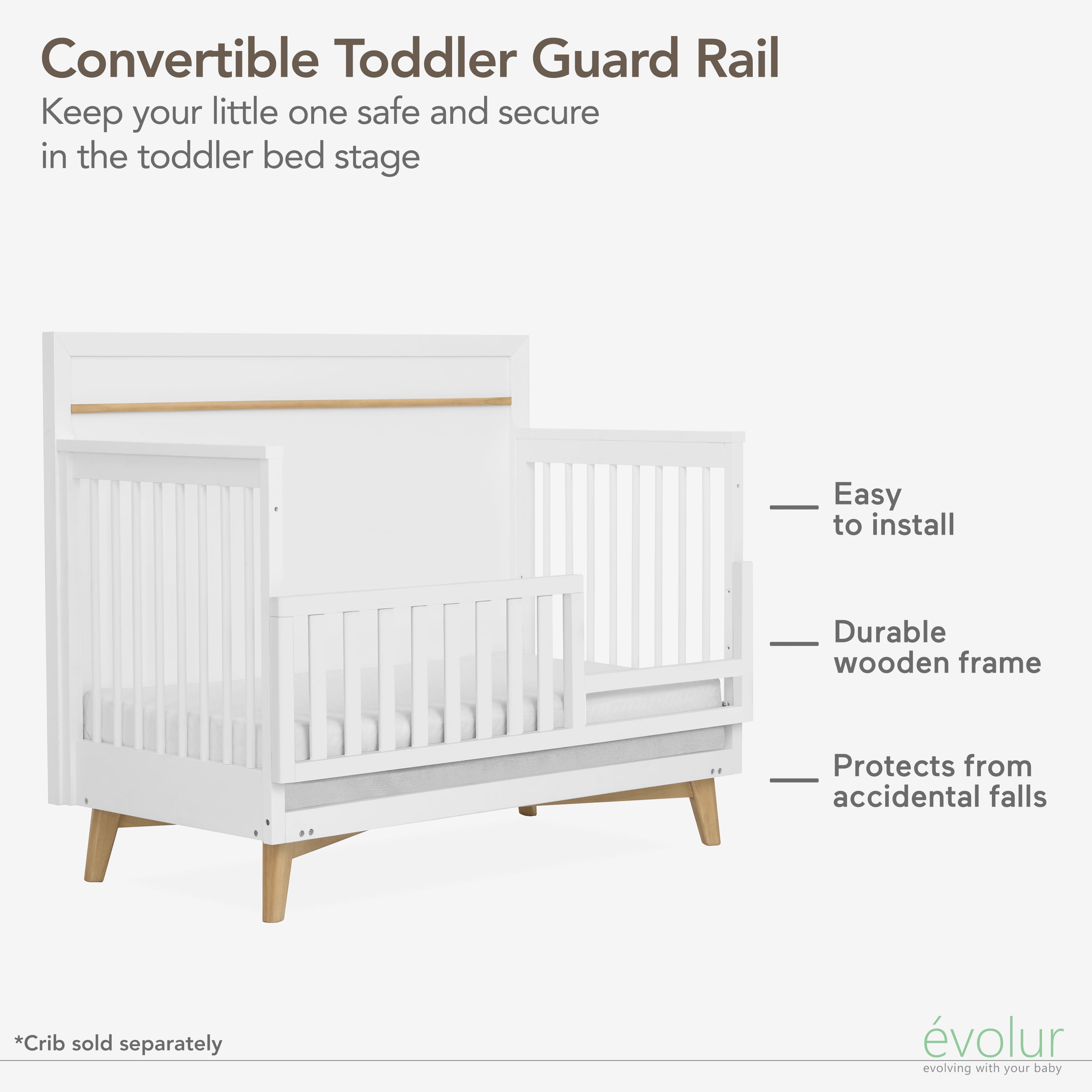 Evolur Andorra Convertible Crib Toddler Guard Rail I Full Assembly I Lasting Quality, Weathered White